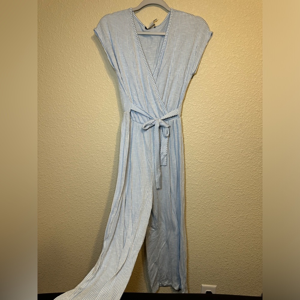 Light blue striped romper.